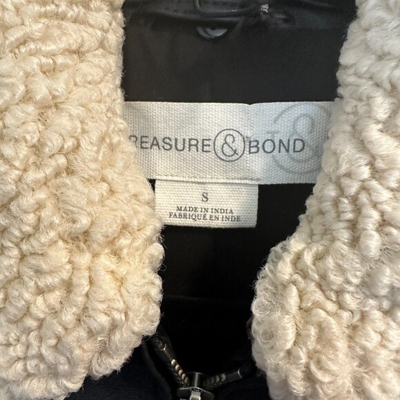 NEW Treasure & Bond Leather Bomber Jacket with Faux Shearling Collar Size S#2060 - Picture 5 of 7